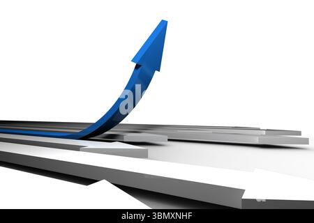 Blauen Pfeil nach oben von weißen Oberfläche Stockfoto