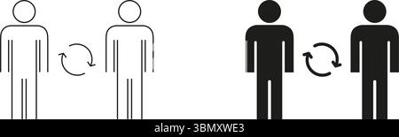 Zwei Personen Mit Pfeilsymbolen. Sammlung Von Konturen Und Silhouettensymbolen Für Kommunikation, Interaktion Und Austausch. Soziale Verbindung Und Stock Vektor