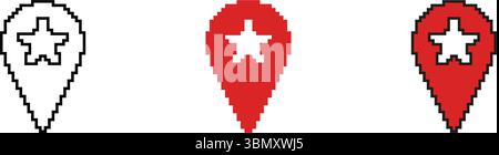 Pin Mit Sternsymbol Zuordnen. Standortmarkierung Mit Sternsymbol Für Bevorzugte Orte Und Navigation. Pixel Art Style Für Karten Und Gps-Anwendungen Stock Vektor