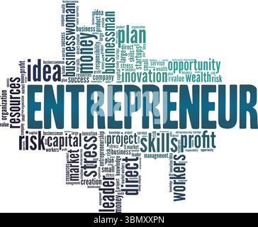 Entrepreneur Word Cloud Konzeptdesign isoliert auf weißem Hintergrund. Stock Vektor