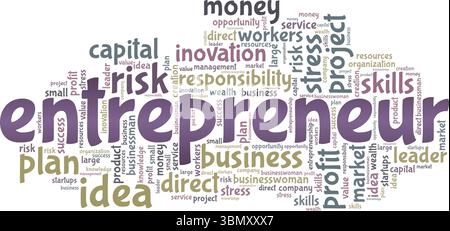 Entrepreneur Word Cloud Konzeptdesign isoliert auf weißem Hintergrund. Stock Vektor