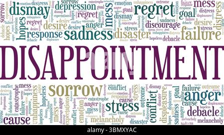 Enttäuschung Wort Cloud konzeptuelles Design isoliert auf weißem Hintergrund. Stock Vektor