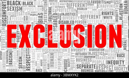 Konzeptionelles Design der Ausschlusswortwolke isoliert auf weißem Hintergrund. Stock Vektor