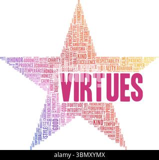 Virtues Word Cloud Konzeptdesign isoliert auf weißem Hintergrund. Stock Vektor