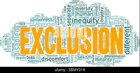 Konzeptionelles Design der Ausschlusswortwolke isoliert auf weißem Hintergrund. Stock Vektor