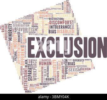 Konzeptionelles Design der Ausschlusswortwolke isoliert auf weißem Hintergrund. Stock Vektor