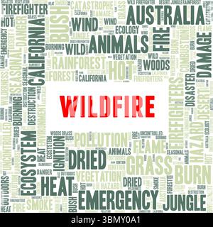 Wildfire Word Cloud Konzeptdesign isoliert auf weißem Hintergrund. Stock Vektor