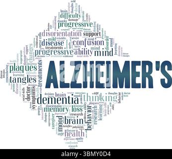 Alzheimer-Krankheit Wortwolke konzeptuelles Design isoliert auf weißem Hintergrund. Stock Vektor