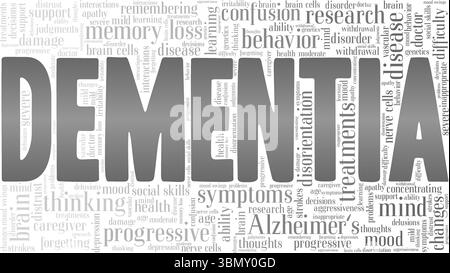 Demenz-Wort-Wolke-Konzeptdesign isoliert auf weißem Hintergrund. Stock Vektor