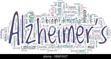Alzheimer-Krankheit Wortwolke konzeptuelles Design isoliert auf weißem Hintergrund. Stock Vektor