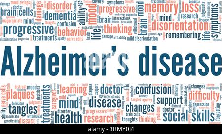 Alzheimer-Krankheit Wortwolke konzeptuelles Design isoliert auf weißem Hintergrund. Stock Vektor