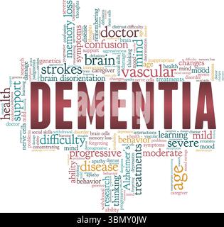 Demenz-Wort-Wolke-Konzeptdesign isoliert auf weißem Hintergrund. Stock Vektor