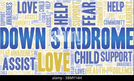 Down-Syndrom Wortwolke Konzeptdesign isoliert auf weißem Hintergrund. Stock Vektor