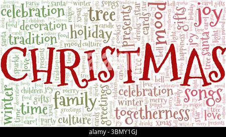 Weihnachtswort Wolke konzeptuelles Design isoliert auf weißem Hintergrund. Stock Vektor