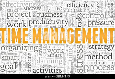 Zeitmanagement Wortwolke Konzeptdesign isoliert auf weißem Hintergrund. Stock Vektor