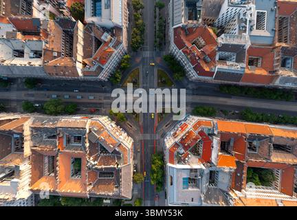 Von oben auf den Oktogon-Platz in Budapest, Hugnary Stockfoto