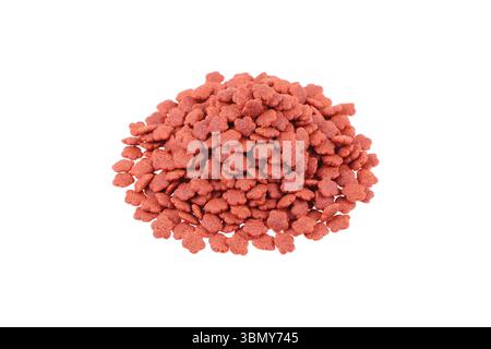 Es ist ein Haufen Haustierfutter isoliert auf weiß. Stockfoto