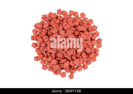Es ist ein Haufen Haustierfutter isoliert auf weiß. Stockfoto