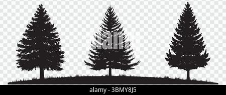 'Minimalistische Kiefernbaumsilhouetten Vektor-Illustration auf weißem Hintergrund' Stock Vektor
