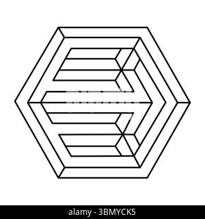 Unmögliche Zeichenkontur. Lineare unendliche Form. Unmögliche geometrische Figur. Optisches Illusionsobjekt. Vektorabbildung. Heilige Geometrie. Stock Vektor