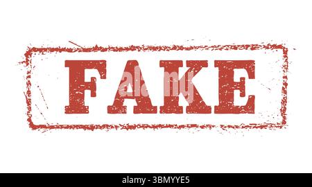 „Fake Stamp: Red Grunge Mark, Falsche Benachrichtigung, Illustration Betrügerischer Dokumente“ Stock Vektor