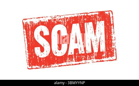 'Grunge Red 'SCAM' Rubber Stamp Vektor mit Fett weißem Text und Distress-Effekt' Stock Vektor