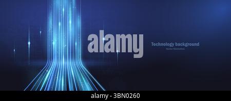 Ein leuchtendes Band aus blauem Licht. Ein helles Kabel für die Datenübertragung auf dunklem Hintergrund. Stock Vektor