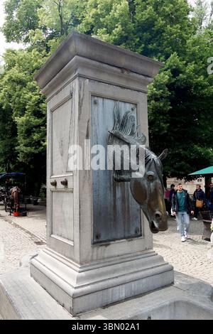Pferdekopf Trinkbrunnen, Brügge, Flämische Region, Belgien, Europa Stockfoto
