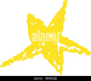 Gelber Kreidestern mit einer Grunge-Buntstift-Textur. Skizzen im Scribble-Stil im Zeichenlook von Kindern. Glänzende, abstrakte Sternform. Vektorabbildung. Stock Vektor