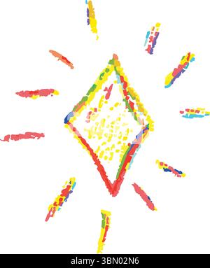 Handgezeichnete Regenbogenfarben mit Edelsteinkritzel und Wachsmalstift-Textur. Unordentliches und lustiges Collage-Element im Kinderstil mit Schmuck oder Glitzern. Vektorgrafik Stock Vektor