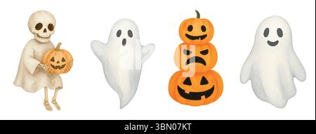 Halloween Aquarell Clipart – Niedliche Handgemalte Spooky Elements Stockfoto