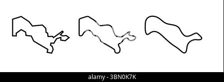 Usbekistans schwarze Umrisse in drei verschiedenen Ebenen der Glätte. Vereinfachte Karten. Vektorsymbole isoliert auf weißem Hintergrund. Stock Vektor