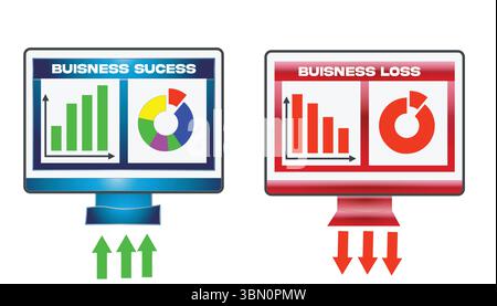 Unternehmenserfolg und -Misserfolg Vektor-Illustration – Wachstum vs. Ablehnung Konzeptdesign Stock Vektor