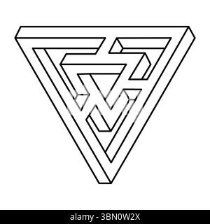 Unmögliche Formen. Optisches Illusionsobjekt. Vektorillustration isoliert auf weiß. Figur mit heiliger Geometrie. Schwarze Linien auf weißem Hintergrund. Unwirklich Stock Vektor