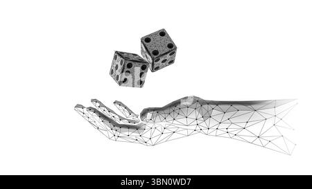 Würfel fallen auf polygonale Hand. Illustration der Strategie für das Risiko eines Würfelwurfs. Casino-Spiele Wetten Unterhaltung Glückswahrscheinlichkeit. Niedriger Poly-Wert Stock Vektor