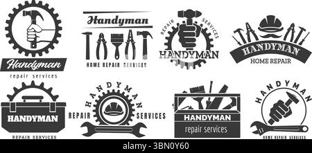 Monochrom-Symbole für Handyman-Logo Stock Vektor