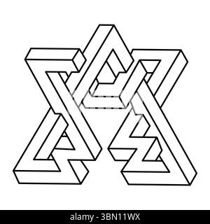 Irrationales Objekt. Unmögliche geometrische Figur, inspiriert von Escher. Isometrische Form. Vektorkontur. Grafikdesign. Figur mit heiliger Geometrie. Optisch Stock Vektor