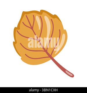 Gelbes abgerundetes Blatt des Espenbaums. Herbstblatt. Herbstsaison-Element. Zeichentrickvektor-Illustration auf weißem Hintergrund. Stock Vektor