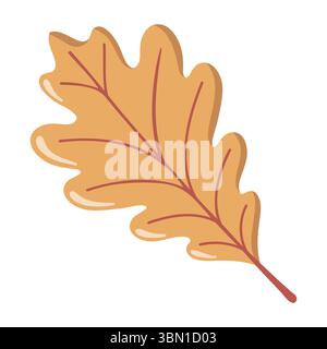 Gelbes Eichenblatt. Herbstsaison-Element. Herbststimmung Clipart. Zeichentrickvektor-Illustration auf weißem Hintergrund. Stock Vektor