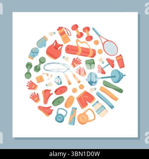 Buntes Banner Für Flache Sportausrüstung Stock Vektor