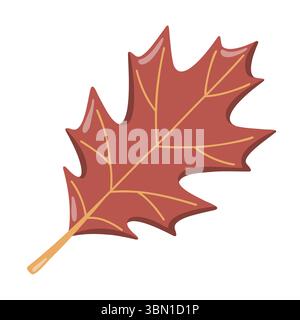 Herbstblatt aus roter Eiche. Saisonales Fallobjekt. Zeichentrickvektor-Illustration auf weißem Hintergrund. Stock Vektor