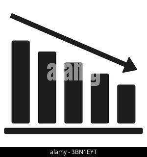 Symbol "Diagramm ablehnen". Symbol für Marktverlust. Vektor-Trend-Design. Schwarze Hintergrundform. Stock Vektor
