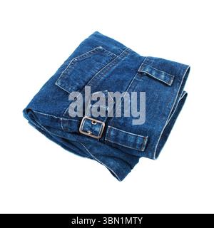 Es ist Folding Jeans isoliert auf weiß. Stockfoto