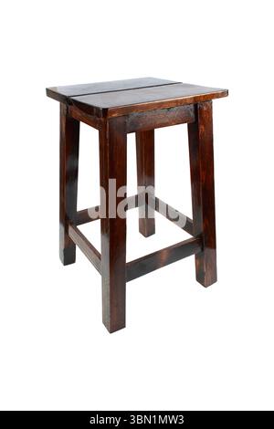 Es ist ein Holzhocker isoliert auf weiß. Stockfoto