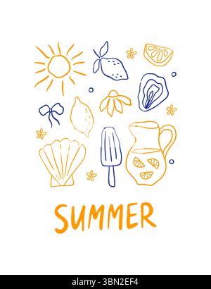 Handgezeichnetes Sommerferien-Poster Stock Vektor