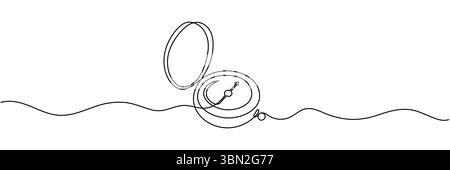 Magnetischer Kompass, durchgehende einzeilige Zeichnung. Land, Meer, Navigation, Geographie Kompass einzeilige Kunst Illustration. Bearbeitbarer Konturvektor Stock Vektor