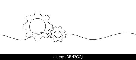 Durchgehende Zeichnung einer Linie des Maschinengetriebes. Abbildung einer Strichzeichnung des Zahnrads. Getriebetechnologiekonzept, einzeilig Bearbeitbare Modellstruktur. Stock Vektor