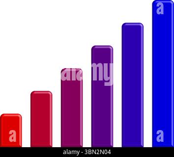 3D-Balkendiagrammvektor – steigender Verlauf Rot zu Blau – Datenwachstum Stock Vektor
