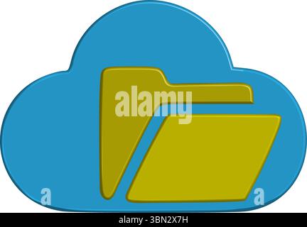 3D-Wolke mit Ordnervektor – Symbol für Cloud-Speicherung und Dateiverwaltung Stock Vektor