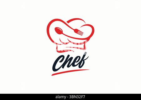 Logo des kulinarischen Restaurants mit Element Spoon Fork und Hut Chef Konzept Stock Vektor